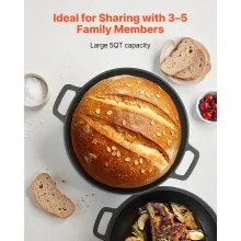 Cast Iron Dutch Oven 2-in-1 Pre-Seasoned Double Pot with Lid Handles 5 Qt Black