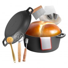 Cast Iron Dutch Oven 2-in-1 Pre-Seasoned Double Pot with Lid Handles 5 Qt Black