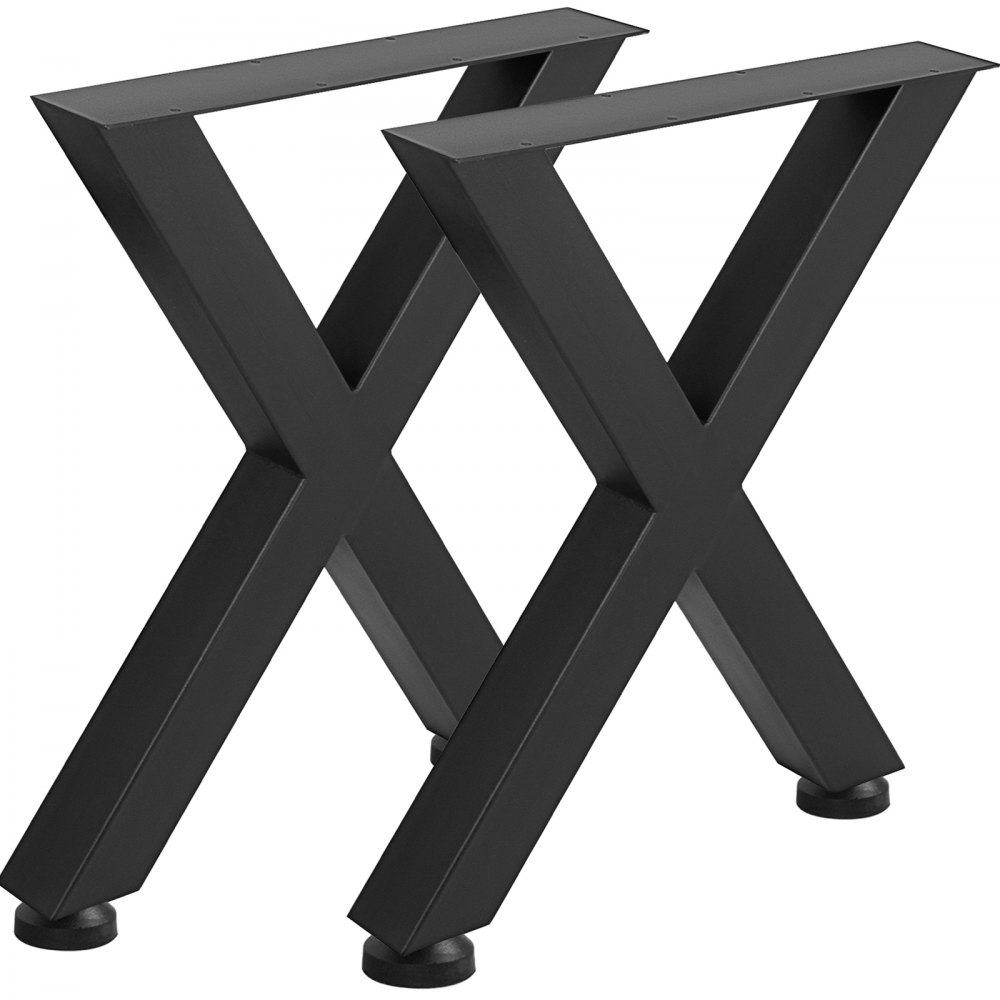 VEVOR Set of 2 Steel Table Legs, 28\'\'Height 24\'\'Wide Dining Table Legs, Heavy Duty 3.1\" Square Box Section X Frame Table Legs, 28x24x3.1 Inch Black Color Industrial Country Style Metal Dining Leg