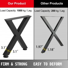 VEVOR Set of 2 Steel Table Legs, 28\'\'Height 24\'\'Wide Dining Table Legs, Heavy Duty 3.1\" Square Box Section X Frame Table Legs, 28x24x3.1 Inch Black Color Industrial Country Style Metal Dining Leg
