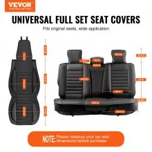 VEVOR Seat Covers, Universal Car Seat Covers Full Set Seats, Front and Rear Seat, 9pcs Faux Leather Seat Cover, Semi-enclosed Design, Detachable Headrest and Airbag Compatible, for Most Car SUV Truck