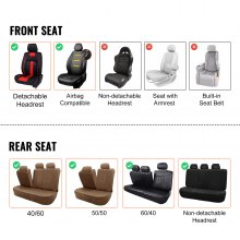 VEVOR Seat Covers, Universal Car Seat Covers Full Set Seats, Front and Rear Seat, 9pcs Faux Leather Seat Cover, Semi-enclosed Design, Detachable Headrest and Airbag Compatible, for Most Car SUV Truck