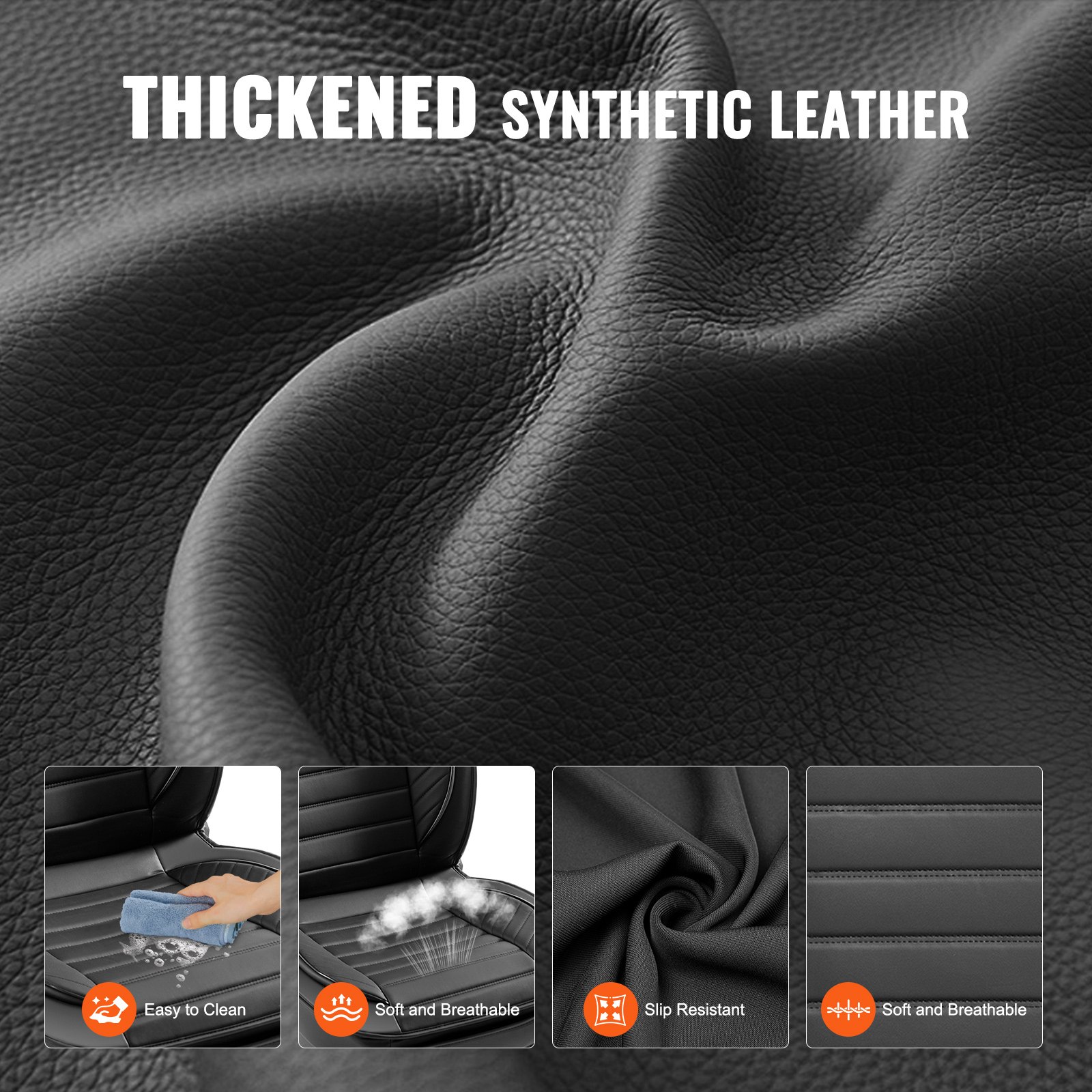 VEVOR car seat covers, easy to clean, breathable, tear-resistant, thick synthetic leather, anti-slip bottom.