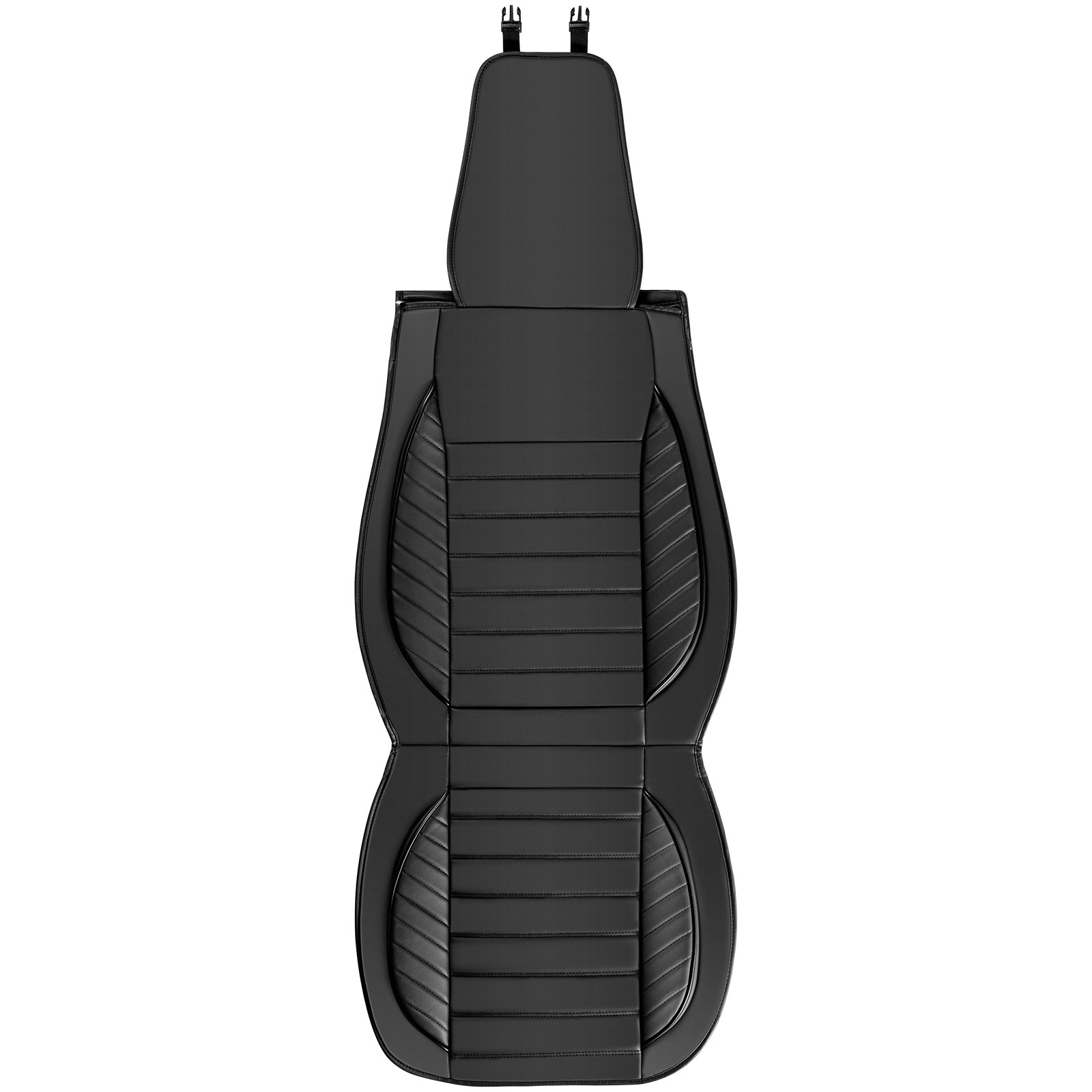 black VEVOR car seat cover with ergonomic design and headrest, featuring horizontal stitching.