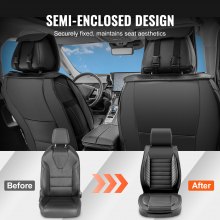 VEVOR Fundas de asiento universales para asientos delanteros, 2 fundas de asiento de piel sintética, diseño semicerrado, reposacabezas desmontable y compatible con airbag, para la mayoría de los coches, SUV y camiones, color negro