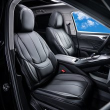 VEVOR Fundas de asiento universales para asientos delanteros, 6 piezas de funda de asiento de piel sintética, diseño completamente cerrado, reposacabezas desmontable y compatible con airbag, para la mayoría de los coches, SUV y camiones, color negro