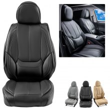 Capas de assento VEVOR, capas de assento de carro universais, assentos dianteiros, 6 peças de capa de assento de couro sintético, design totalmente fechado, encosto de cabeça removível e compatível com airbag, para a maioria dos carros, SUVs e caminhões pretos
