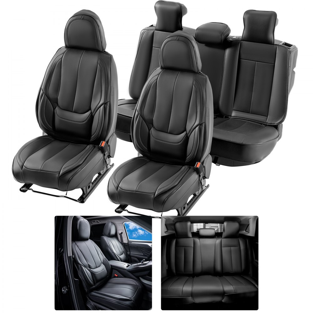 Poťahy sedadiel VEVOR, univerzálne poťahy na autosedačky Kompletná sada sedadiel, predné a zadné sedadlo, 13ks poťah na sedadlo z umelej kože, úplne uzavretý dizajn, odnímateľná opierka hlavy a kompatibilný s airbagom, pre väčšinu automobilových SUV