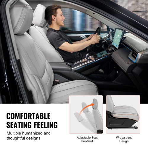 VEVOR Fundas para Asientos Delanteros y Traseros Universales para Asientos de Automóvil, Juego Completo de Asientos, 13 Piezas de Fundas para Asientos de Piel Sintetica, para los Autos, Gris