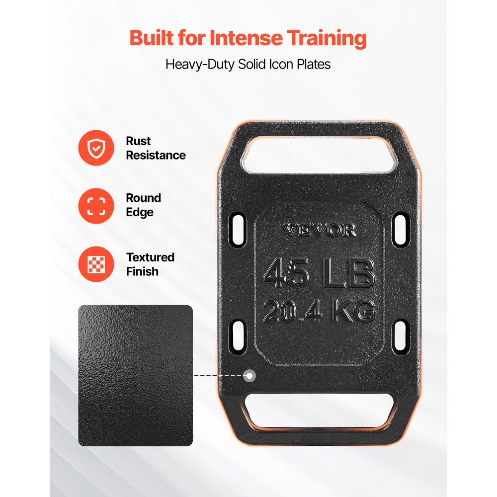 VEVOR Cast Iron Ruck Weights for Backpack, 45LB Single Ruck Plate, Weight Plate with Smooth Handle, Textured Finish for Rucking, Hiking, Swings, Strength Training, Weightlifting, Fitness Workout
