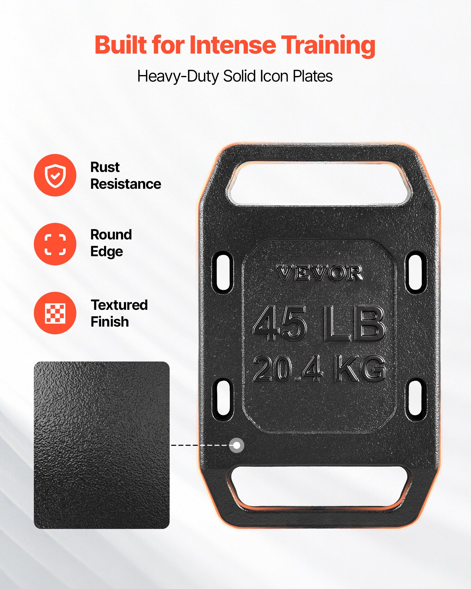 VEVOR Cast Iron Ruck Weights for Backpack, 45LB Single Ruck Plate, Weight Plate with Smooth Handle, Textured Finish for Rucking, Hiking, Swings, Strength Training, Weightlifting, Fitness Workout