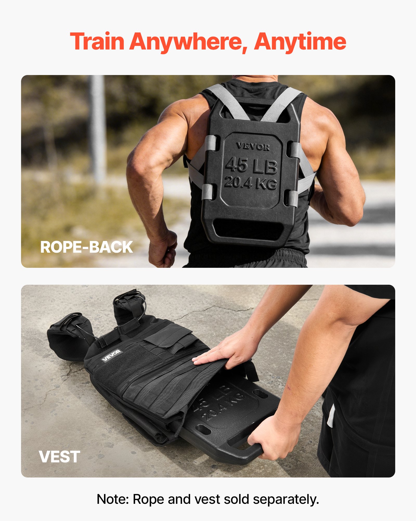 VEVOR Cast Iron Ruck Weights for Backpack, 45LB Single Ruck Plate, Weight Plate with Smooth Handle, Textured Finish for Rucking, Hiking, Swings, Strength Training, Weightlifting, Fitness Workout