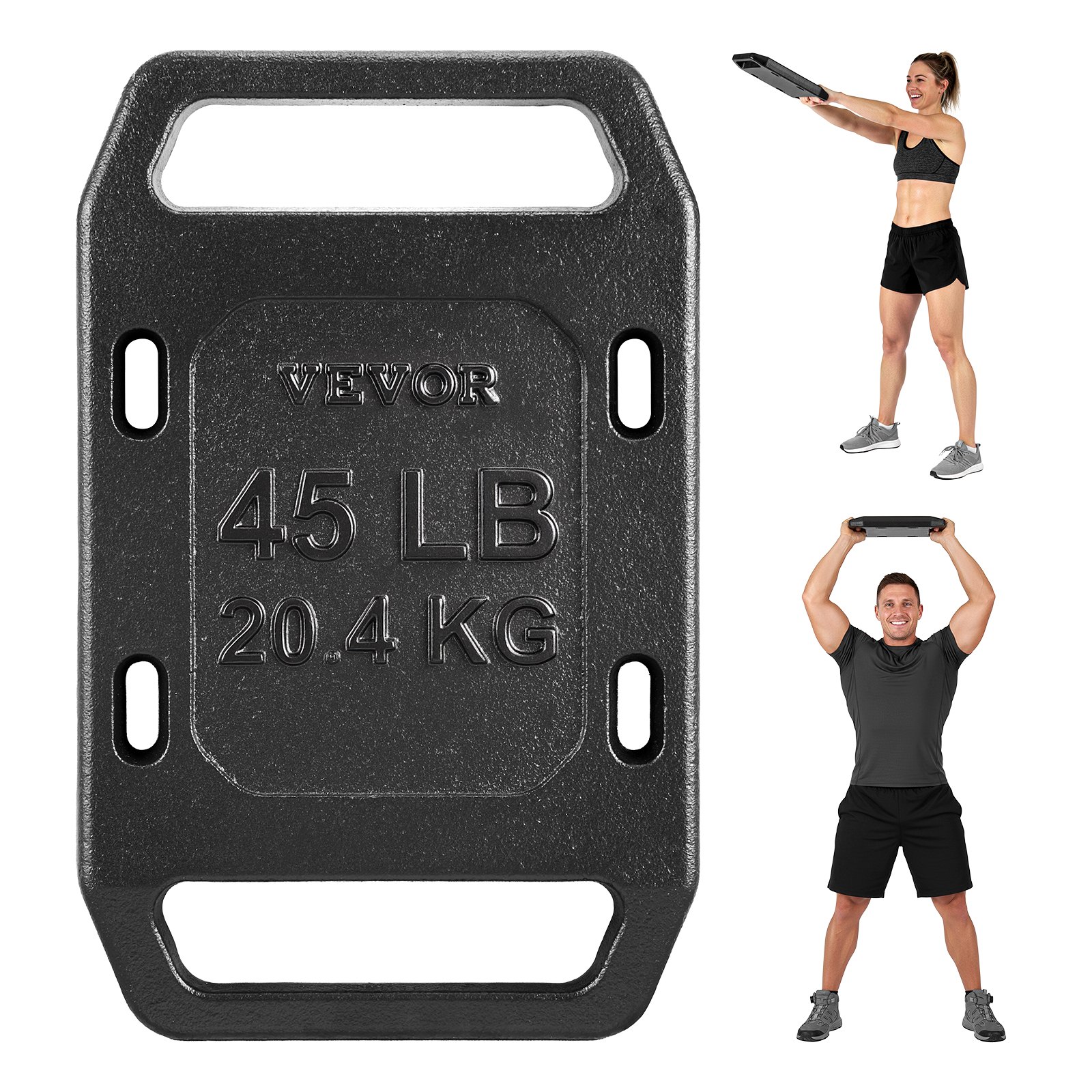 VEVOR Cast Iron Ruck Weights for Backpack, 45LB Single Ruck Plate, Weight Plate with Smooth Handle, Textured Finish for Rucking, Hiking, Swings, Strength Training, Weightlifting, Fitness Workout