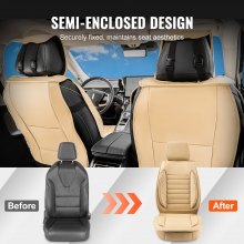 VEVOR Housses de siège universelles pour sièges avant de voiture, 2 pièces, housse de siège en simili cuir, design semi-fermé, appuie-tête amovible et compatible avec airbag, pour la plupart des voitures, SUV et camions, beige