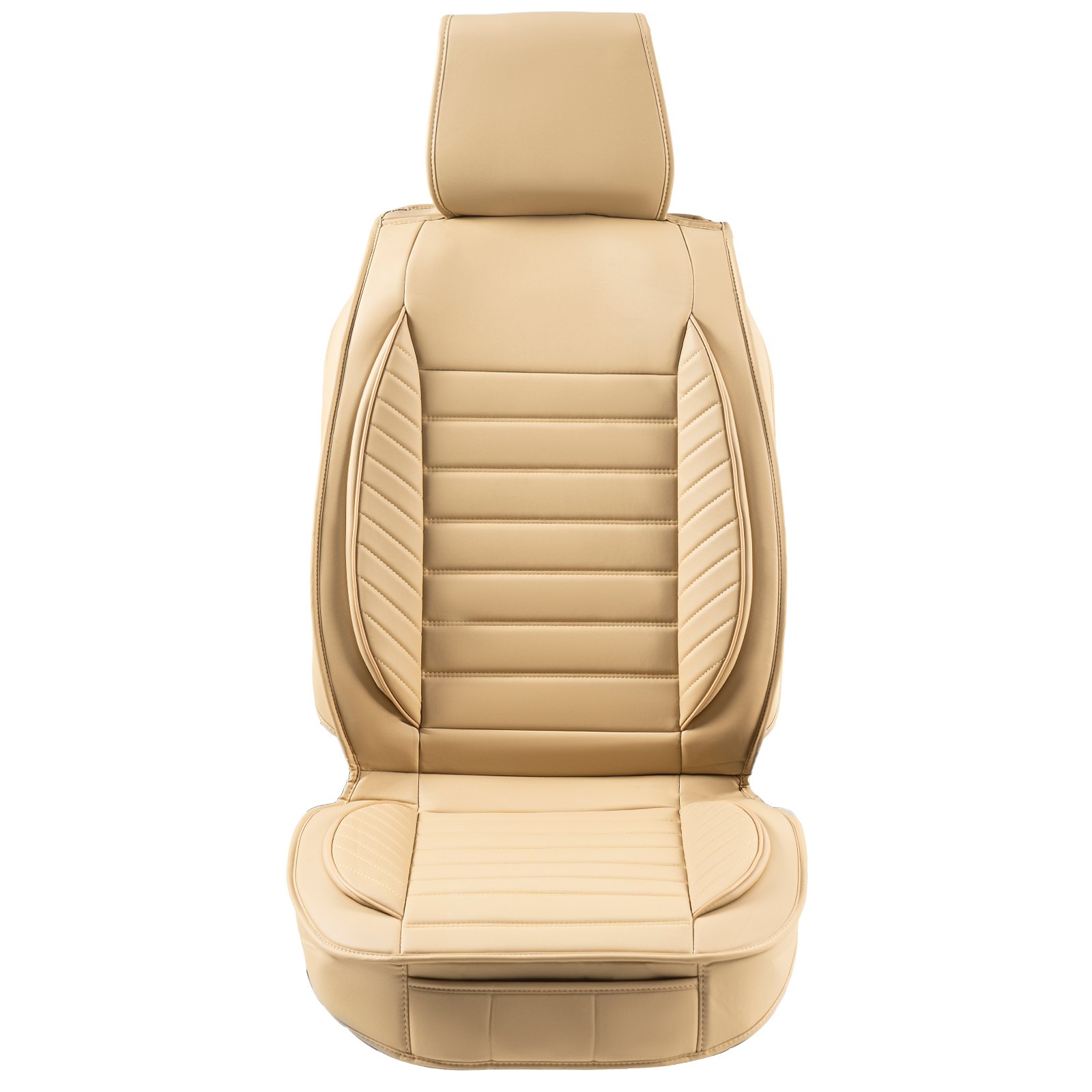 VEVOR Seat Covers, Universal Car Seat Covers Front Seats, 2pcs Faux Leather Seat Cover, Semi-enclosed Design, Detachable Headrest and Airbag Compatible, for Most Cars SUVs and Trucks Beige