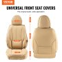 Huse pentru scaune VEVOR, huse universale pentru scaune auto pentru scaune din față, huse pentru scaune din piele artificială 6 buc, design complet închis, tetiera detașabilă și compatibilă cu airbag, pentru majoritatea mașinilor, SUV-uri și camioane Bej
