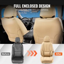 VEVOR Fundas de asiento universales para asientos delanteros, 6 piezas de funda de asiento de piel sintética, diseño completamente cerrado, reposacabezas desmontable y compatible con airbag, para la mayoría de los coches, SUV y camiones, color beige