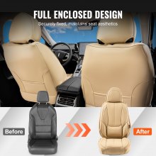 VEVOR Seat Covers, Universal Car Seat Covers Front Seats, 6pcs Faux Leather Seat Cover, Full Enclosed Design, Detachable Headrest and Airbag Compatible, for Most Cars SUVs and Trucks Beige