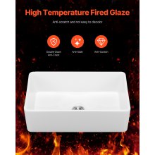 33.5x20 in Farmhouse Sink Undermount Kitchen Single Bowl Basin Fireclay White