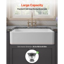 33.5x20 in Farmhouse Sink Undermount Kitchen Single Bowl Basin Fireclay White