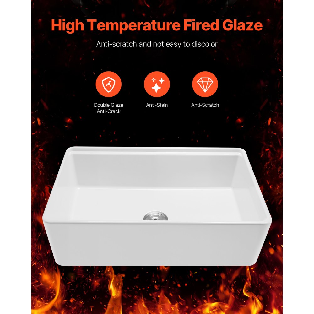 VEVOR 32.5x20 inch Farmhouse Sink, White Sink Workstation, Fireclay Undermount Basins, Apron Front Single Bowl Basin with Multiple Accessories, Large Capacity Household Dishwasher Sinks for Kitchen