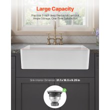 32.5x20 in Farmhouse Sink Undermount Kitchen Single Bowl Basin Fireclay White
