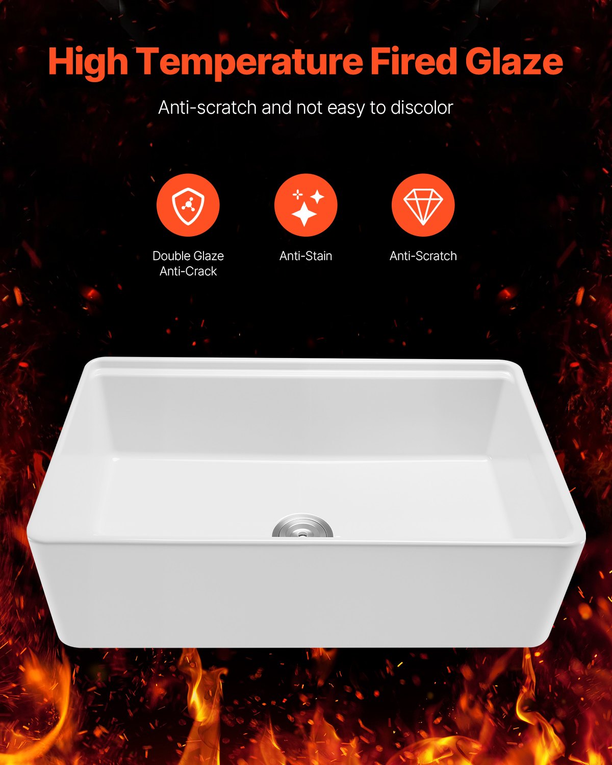 VEVOR 32.5x20 inch Farmhouse Sink, White Sink Workstation, Fireclay Undermount Basins, Apron Front Single Bowl Basin with Multiple Accessories, Large Capacity Household Dishwasher Sinks for Kitchen