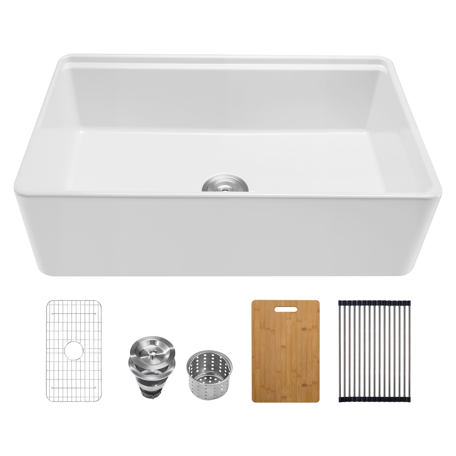 VEVOR 32.5x20 inch Farmhouse Sink, White Sink Workstation, Fireclay Undermount Basins, Apron Front Single Bowl Basin with Multiple Accessories, Large Capacity Household Dishwasher Sinks for Kitchen