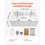 VEVOR 33x20 inch Farmhouse Sink, White Sink Workstation, Fireclay Undermount Basins, Apron Front Double Bowl Basin with Multiple Accessories, Large Capacity Household Dishwasher Sinks for Kitchen
