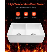 33x20 in Farmhouse Sink Undermount Kitchen Double Bowl Basin Fireclay White