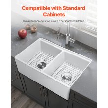 33x20 in Farmhouse Sink Undermount Kitchen Double Bowl Basin Fireclay White