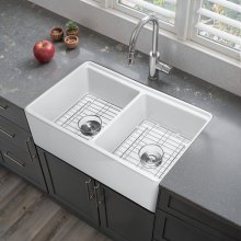 33x20 in Farmhouse Sink Undermount Kitchen Double Bowl Basin Fireclay White