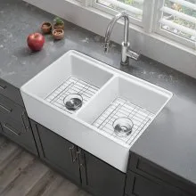 33x20 in Farmhouse Sink Undermount Kitchen Double Bowl Basin Fireclay White