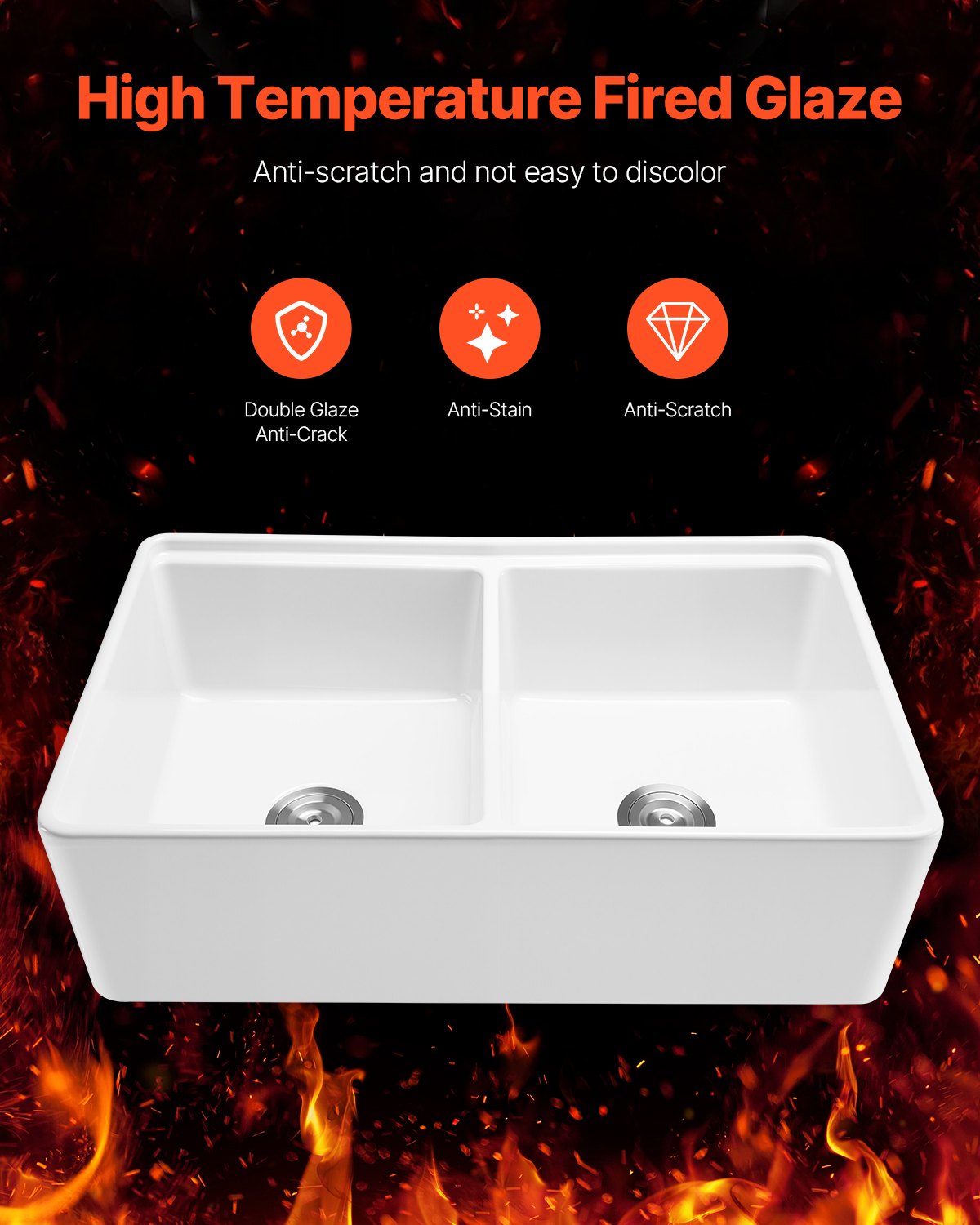 VEVOR 33x20 inch Farmhouse Sink, White Sink Workstation, Fireclay Undermount Basins, Apron Front Double Bowl Basin with Multiple Accessories, Large Capacity Household Dishwasher Sinks for Kitchen
