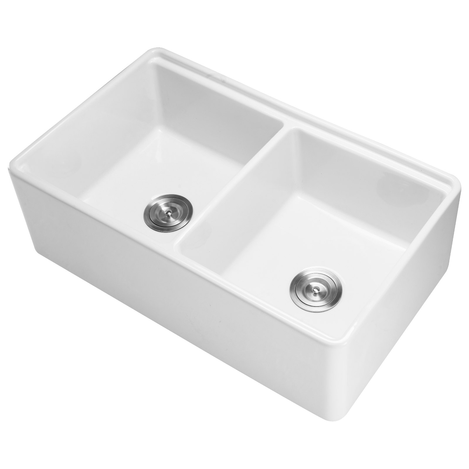 VEVOR 33x20 inch Farmhouse Sink, White Sink Workstation, Fireclay Undermount Basins, Apron Front Double Bowl Basin with Multiple Accessories, Large Capacity Household Dishwasher Sinks for Kitchen