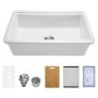 VEVOR 84cm Farmhouse Sink, White Sink Workstation, Fireclay Undermount Basins, Drop-In Single Bowl Basin with Multiple Accessories, Large Capacity Household Dishwasher Sinks for Kitchen
