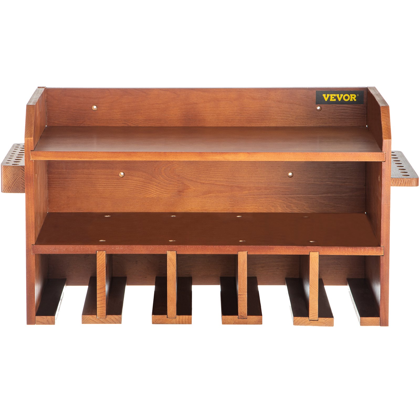 VEVOR Power Tool Organizer, Wall Mount Drill Holder, 5 Drill Hanging Slots Drill Charging Station, 2-Shelf Cordless Drill Storage, Polished Wooden Toolbox for Saw, Wrench, Screwdriver Drill Brown