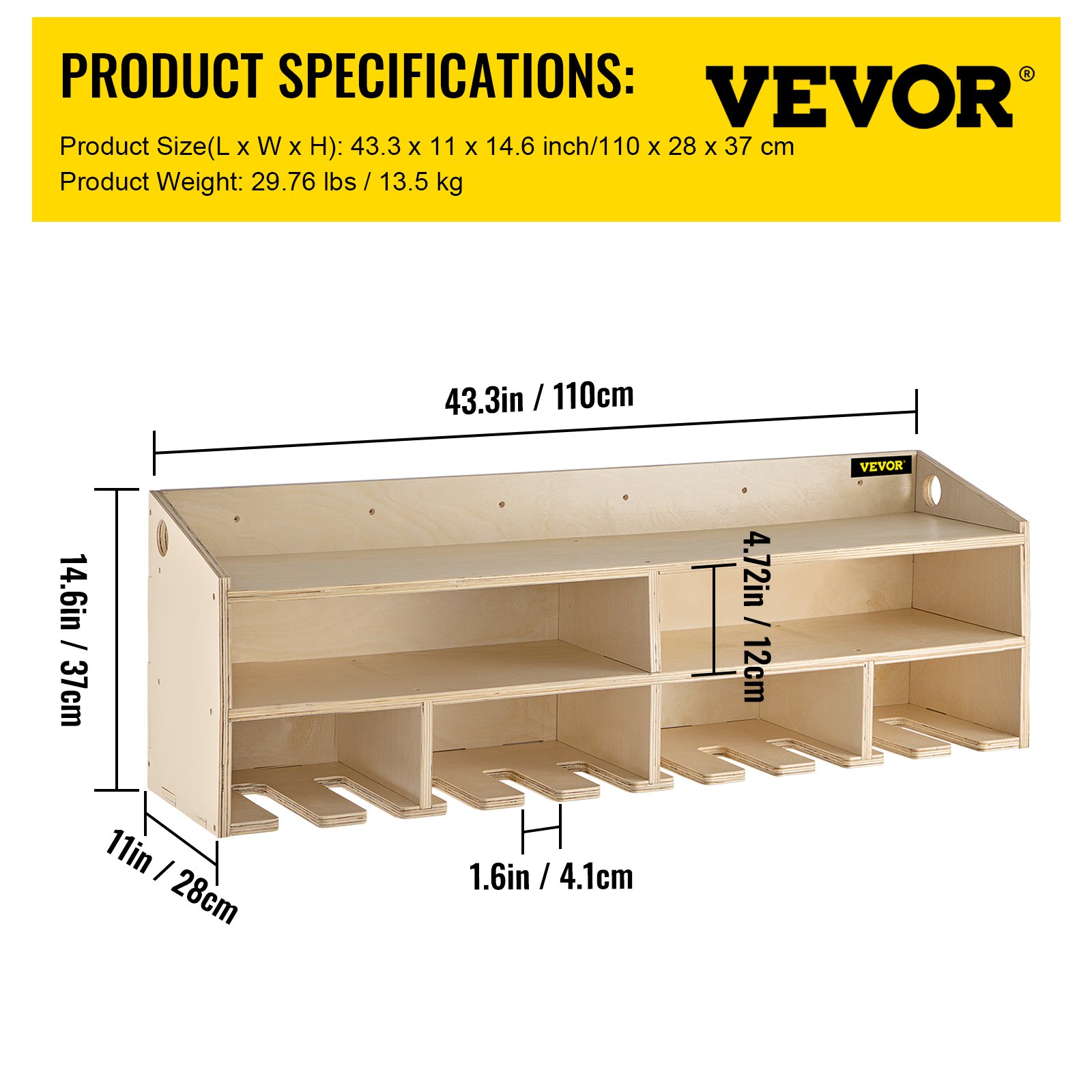 VEVOR Power Tool Organizer, Wall Mount Drill Holder, 10 Drill Hanging Slots Drill Charging Station, 2 Shelf Cordless Drill Storage, Polished Plywood Toolbox for Saw, Impact Wrench, Screwdriver Drill