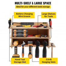 VEVOR Power Tool Organizer, Wall Mounted Drill Holder, 5 Drill Hanging Slots Drill Charging Station, 2-Shelf Cordless Drill Storage, Polished Plywood Toolbox for Saw, Impact Wrench, Screwdriver Drill