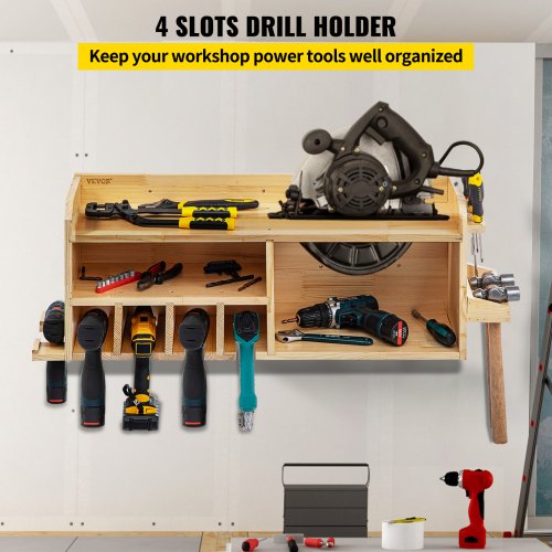 Organiseur Mural Pour Outils Électriques - 4 Emplacements Perceuses + 24 Rangements Tournevis - Pour Garage, Atelier - 2