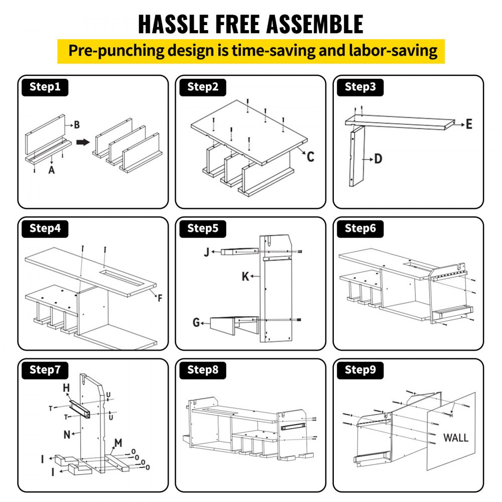 VEVOR Power Tool Organizer, Wall Mount Drill Holder, 4 Drill Hanging Slots Drill Charging Station, 3-Shelf Cordless Drill Storage, Polished Wooden Toolbox for Saw, Impact Wrench, Screwdriver Drill