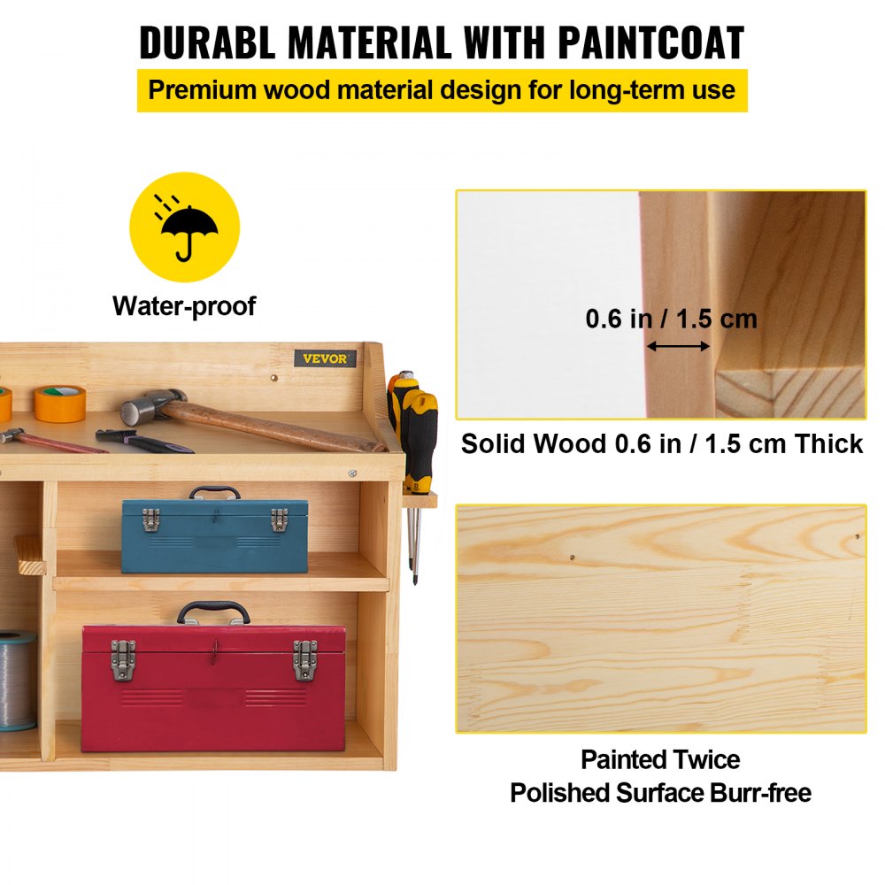 VEVOR Power Tool Organizer, Wall Mount/Benchtop Drill Holder, 5 Hanging Slots Drill Charging Station, 4-Shelf Cordless Drill Storage, Polished Wooden Toolbox for Saw, Wrench, Screwdriver Drill