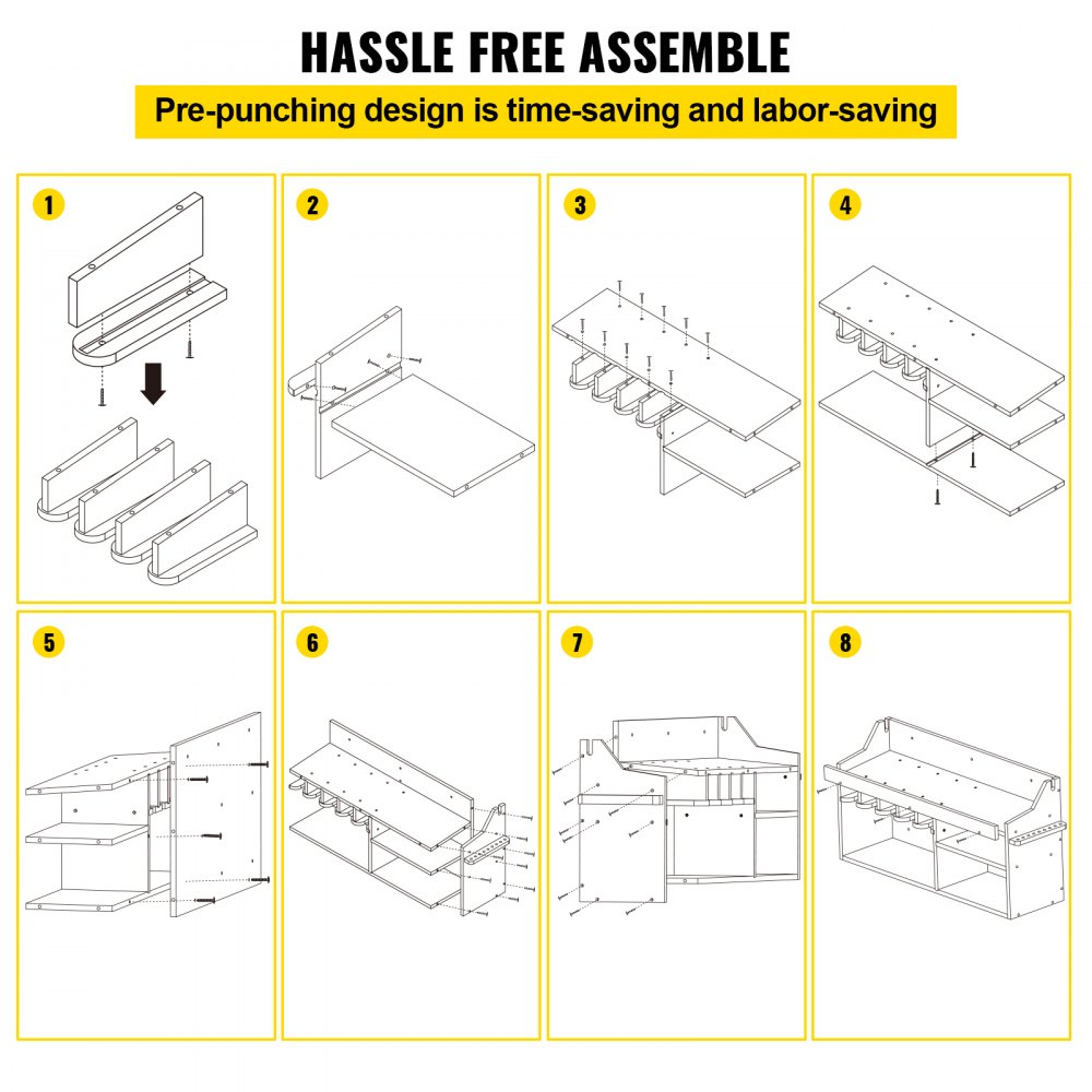 VEVOR Power Tool Organizer, Wall Mount/Benchtop Drill Holder, 5 Hanging Slots Drill Charging Station, 4-Shelf Cordless Drill Storage, Polished Wooden Toolbox for Saw, Wrench, Screwdriver Drill
