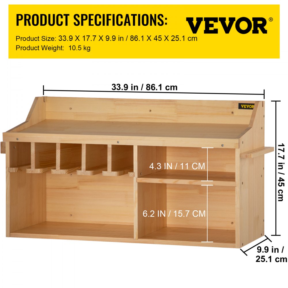 VEVOR Power Tool Organizer, Wall Mount/Benchtop Drill Holder, 5 Hanging Slots Drill Charging Station, 4-Shelf Cordless Drill Storage, Polished Wooden Toolbox for Saw, Wrench, Screwdriver Drill