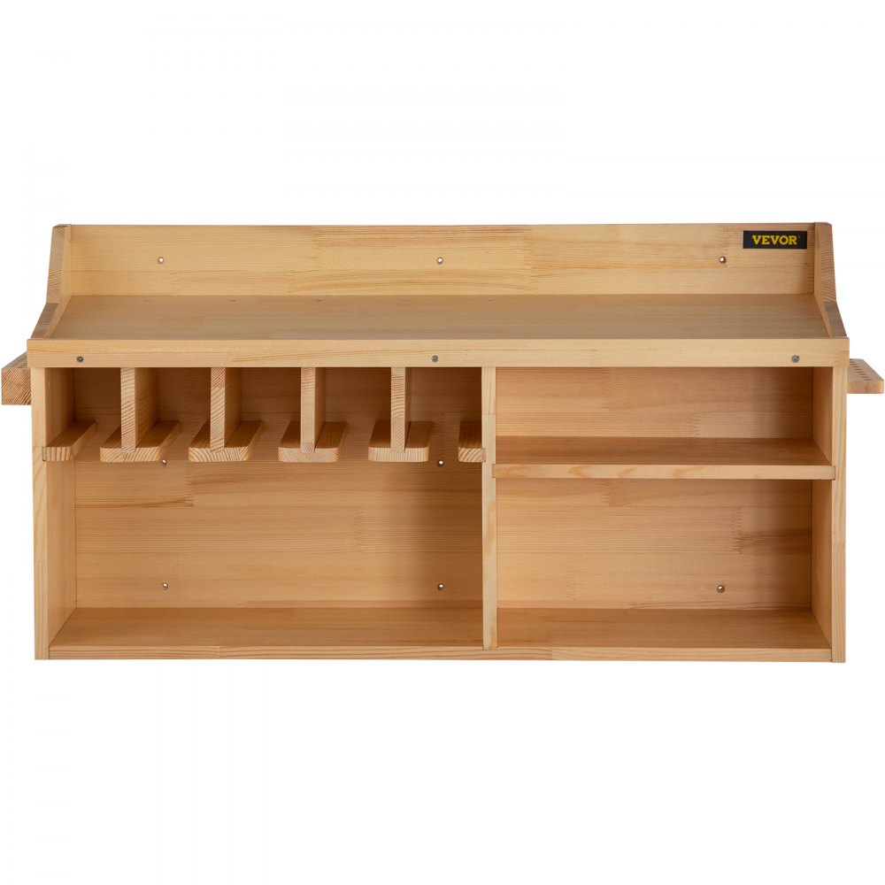 VEVOR Power Tool Organizer, Wall Mount/Benchtop Drill Holder, 5 Hanging Slots Drill Charging Station, 4-Shelf Cordless Drill Storage, Polished Wooden Toolbox for Saw, Wrench, Screwdriver Drill