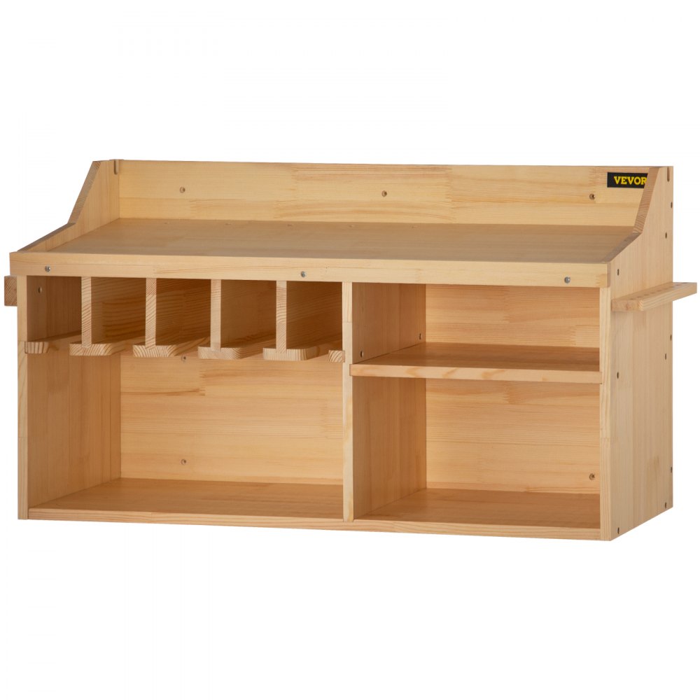 VEVOR Power Tool Organizer, Wall Mount/Benchtop Drill Holder, 5 Hanging Slots Drill Charging Station, 4-Shelf Cordless Drill Storage, Polished Wooden Toolbox for Saw, Wrench, Screwdriver Drill