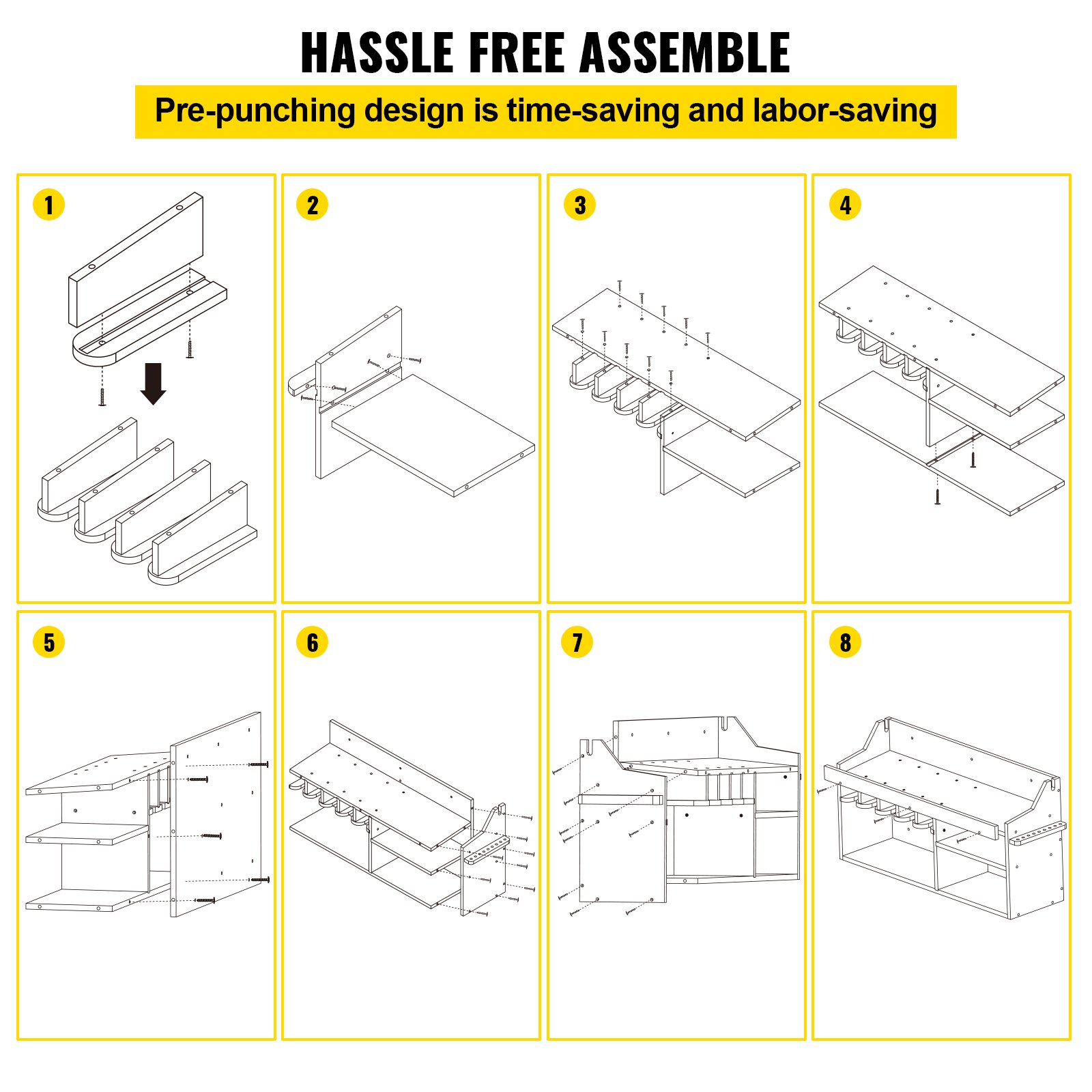 VEVOR Power Tool Organizer, Wall Mount/Benchtop Drill Holder, 5 Hanging Slots Drill Charging Station, 4-Shelf Cordless Drill Storage, Polished Wooden Toolbox for Saw, Wrench, Screwdriver Drill