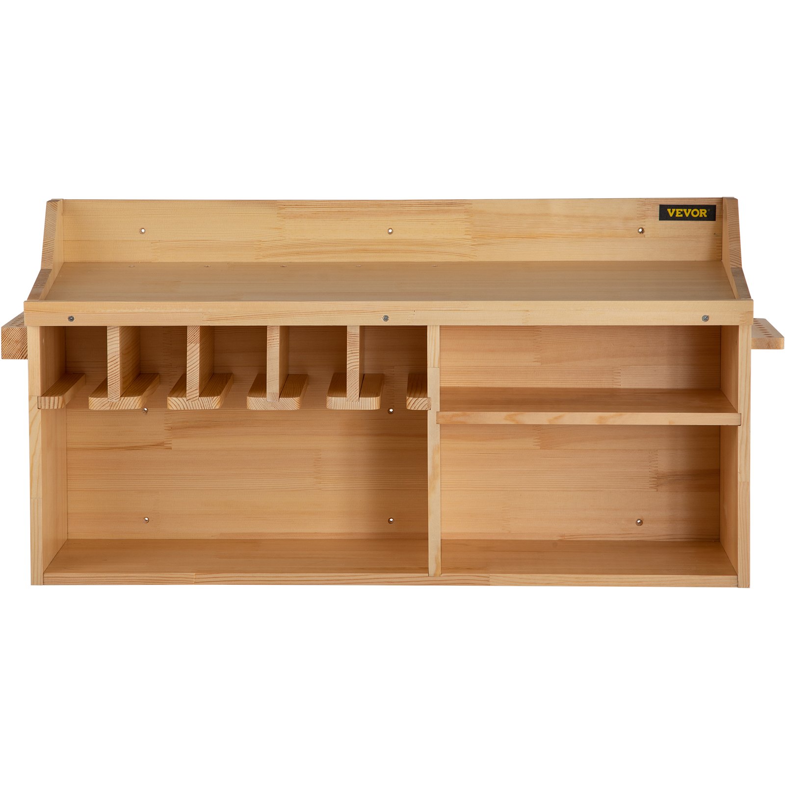 VEVOR Power Tool Organizer, Wall Mount/Benchtop Drill Holder, 5 Hanging Slots Drill Charging Station, 4-Shelf Cordless Drill Storage, Polished Wooden Toolbox for Saw, Wrench, Screwdriver Drill