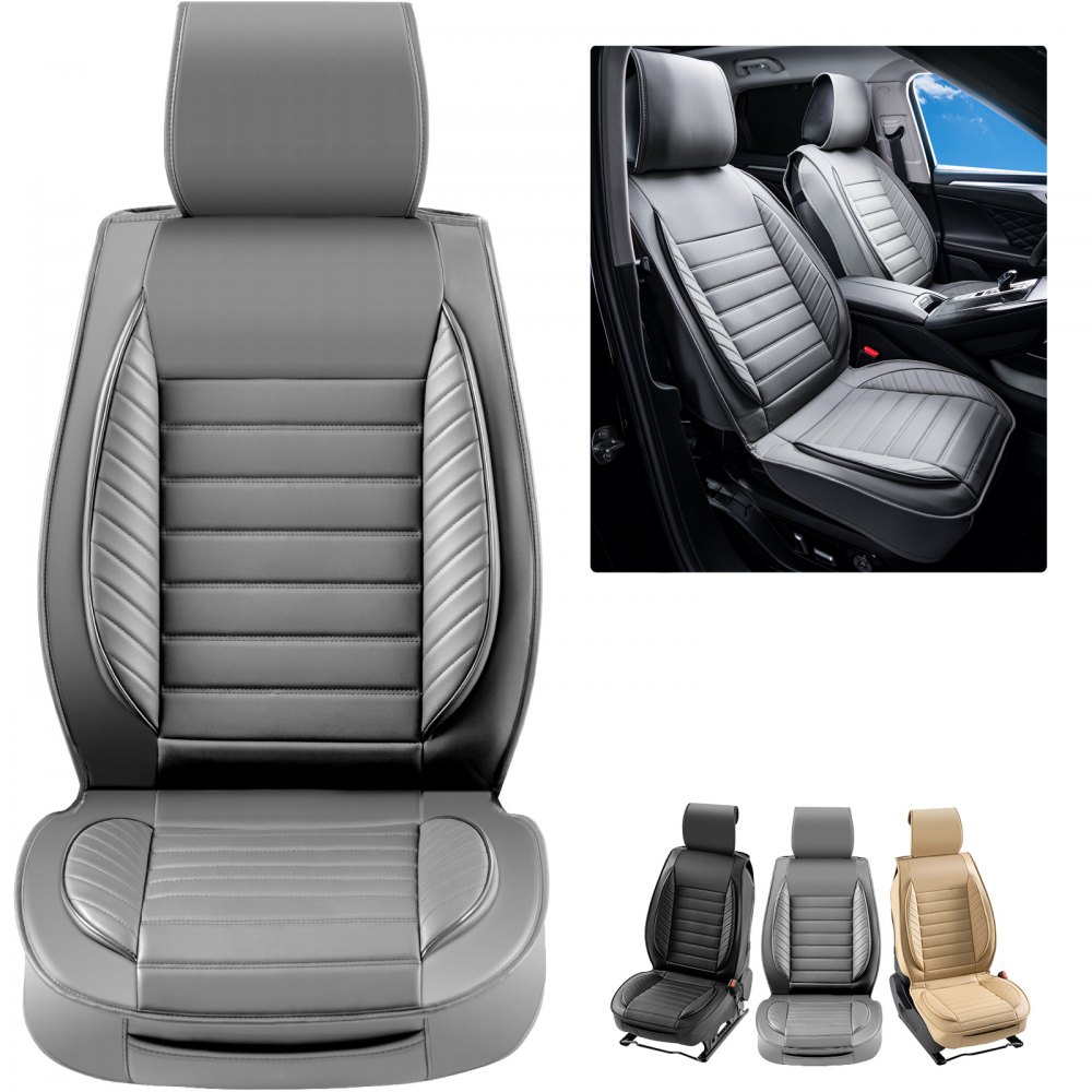 Καλύμματα καθισμάτων VEVOR, Universal καλύμματα καθισμάτων αυτοκινήτου μπροστινά καθίσματα, 2 τμχ Κάλυμμα καθίσματος από συνθετικό δέρμα, ημικλειστή σχεδίαση, αποσπώμενο προσκέφαλο και συμβατό με αερόσακο, για τα περισσότερα αυτοκίνητα SUV και φορτηγά Γκρι