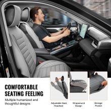 VEVOR sædebetræk, universelle bilsædebetræk Forsæder, 2 stk. sædebetræk i imiteret læder, halvlukket design, aftagelig nakkestøtte og airbag kompatibel, til de fleste biler SUV'er og lastbiler Grå
